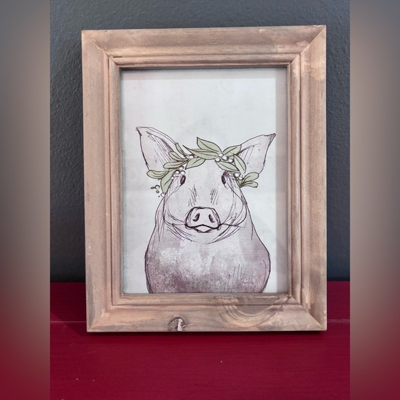 Nicole Tamarin Pig Wooden Framed Artwork Picture Canvas - Picture 1 of 6